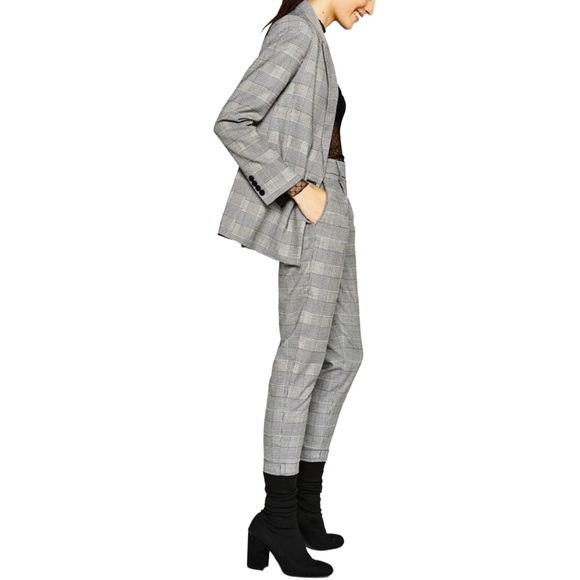Bershka Gray Houndstooth Plaid Trouser Pants – Size Small – Tailored Suit Pants - Picture 12 of 12